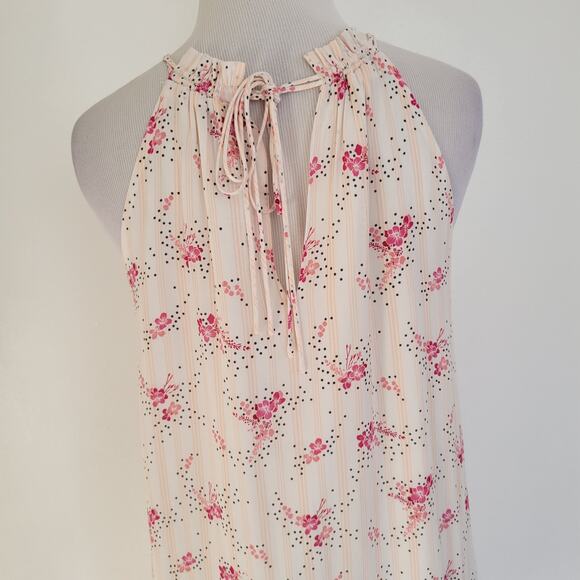 LOFT Floral Swing Dress Pink Halter Tie Neck Relaxed Summer Women Small - Picture 9 of 14